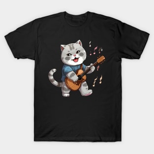 British Shorthair Cat Playing Guitar T-Shirt